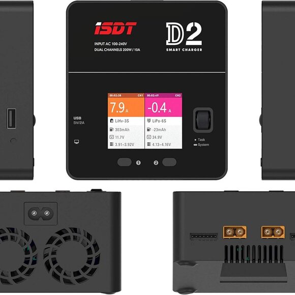 ISDT D2 Mark 2 LiPo Battery Balance Charger Discharger 200W 12Ax2 AC Dual Channe - Picture 6 of 9